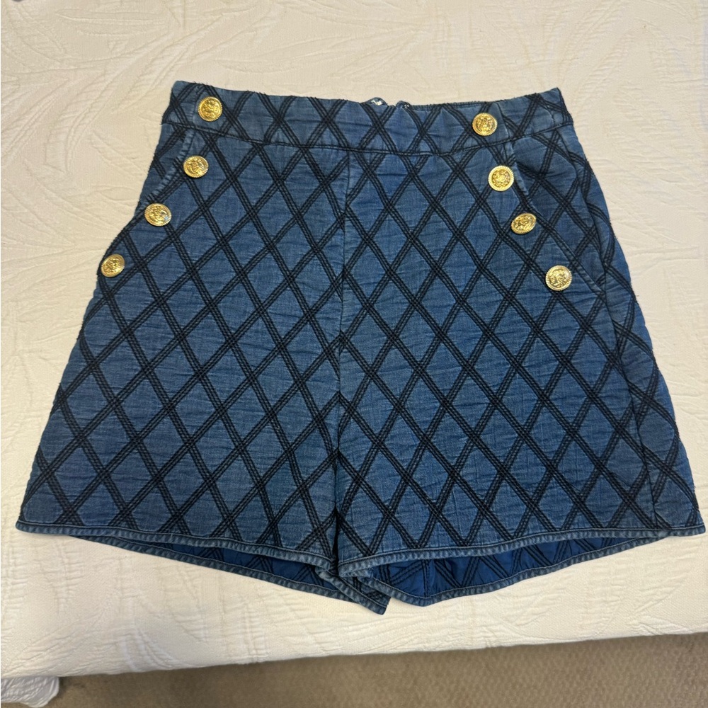 Stylish Blue Women's Shorts with Gold Accents